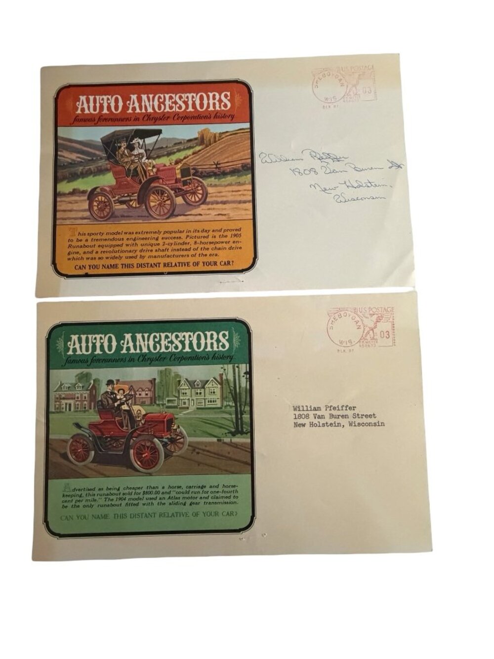 Vintage 1966 Chrysler Auto Ancestors Dealer Mailers Lot of 2 Plymouth Belvedere